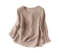 Fluide Ample Grande Taille Haut Blanc Femme Chic Haut à Manches Longues en Lin Et Coton pour Femme avec, Chemisier DéContracté Et Respirant, IdéAl Blouse Chic éLéGant Fluide Ete (Brown, M)