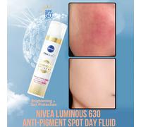 Fluide de jour anti-tâches Lumineux 630 de NIVEA, protection solaire, anti-pigmentation, défense UV, lotion légère, formule non grasse, absorption rapide, protection longue durée contre l'assombrissem