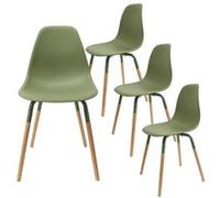 AltoBuy FLUK - Lot de 4 Chaises Polypropylène Vert et Bois