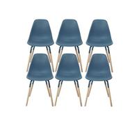 FLUK - Lot de 6 Chaises Polypropylène Bleu et Bois - Altobuy Bleu