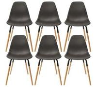 FLUK - Lot de 6 Chaises Polypropylène Noir et Bois - Altobuy Noir