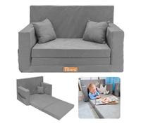 Flumi Personnalisé Canapé Enfant Convertible 3in1 Lit d Appoint - Mini Canapé avec nom de l'enfant - Mousse Chauffeuse avec Fonction Lit - Farbe: (Gris)