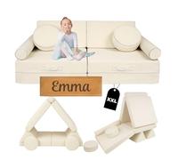 Flumi Canapé modulable pour Enfants 10-pièces Mousse pour Enfant et Adulte avec Housses lavables, Option nom personnalisé, Parfait pour Salle de Jeux ou Chambre (Boucle, crème)