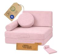 Flumi Fauteuil Enfant Convertible Personnalisé avec Prénom - Canapé Enfant Pliable en Mousse, Doux et Lavable, dès 1 an (Velours côtelé Rose)