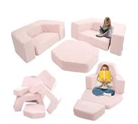 Flumi Modular Foam Play Sofa - 6 éléments, Meuble pour Enfants, Montessori, Housses lavables, Option de Personnalisation. (côtelé Rose)
