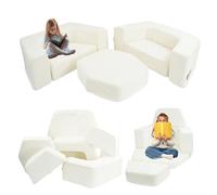 Flumi Modular Foam Play Sofa - 6 éléments, Meuble pour Enfants, Montessori, Housses lavables, Option de Personnalisation. (côtelé crème)