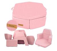 Flumi Modular Foam Play Sofa - 6 éléments, Meuble pour Enfants, Montessori, Housses lavables, Option de Personnalisation. (Rose Boucle)