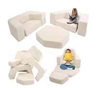 Flumi Modular Foam Play Sofa - 6 éléments, Meuble pour Enfants, Montessori, Housses lavables, Option de Personnalisation. (côtelé Beige)
