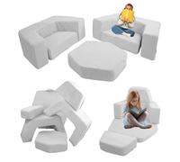 Flumi Modular Foam Play Sofa - 6 éléments, Meuble pour Enfants, Montessori, Housses lavables, Option de Personnalisation. (côtelé Gris)
