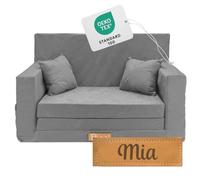 Flumi Personnalisé Canapé Enfant Convertible 3in1 Lit d Appoint - Mini Canapé avec nom de l'enfant - Mousse Chauffeuse avec Fonction Lit - Farbe: (Gris)