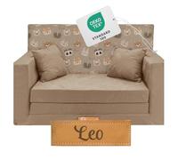 Flumi Personnalisé Canapé Enfant Convertible 3in1 Lit d Appoint - Mini Canapé avec nom de l'enfant - Mousse Chauffeuse avec Fonction Lit - Farbe: (Beige + Ours)