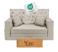 Flumi Personnalisé Canapé Enfant Convertible 3in1 Lit d Appoint - Mini Canapé avec nom de l'enfant - Mousse Chauffeuse avec Fonction Lit - Farbe: (Gris Clair + Renards)