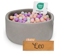 Flumi Personnalisé Piscine a Balle pour Bébé à partir de 1 an - Fosse à Boules pour Enfants 90x40cm - 200 Balles ∅ 7cm - Produit Européen - Oeko-TEX et CE Certifiée (Gris)