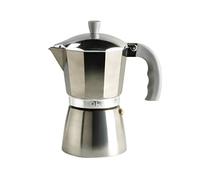 FLUO DE Q.b. by MOPITA, Cafetière 6 tasses en aluminium, Guranition en silicone, poignée anti-brûlure, pour tous les plans de coton, pas d'induction, couleur argent