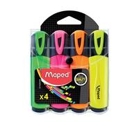 Maped – Surligneurs Peps fluo – Ne sèche pas sans capuchon – Pochette de 4, couleurs assorties