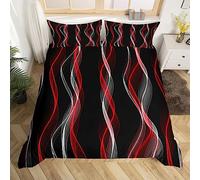 Fluorescent Rouge Stripe Parure de Lit 220x240cm Résumé Rouge Et Noir Housse de Couette Géométrie Lines Parure Housse de Couette Retro Stripe Swirl Sets de Housse de Couette Avec 2 taies d'oreiller