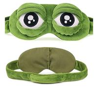FLUORO Masque de sommeil amusant et créatif Pepe la grenouille triste grenouille 3D dessin animé doux en peluche vert, taille unique.