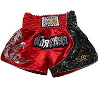 FLUORY Short Muay Thai,Haute Qualité Short Boxe Thaï Short MMA Kick Boxing pour Femme Homme Enfant Compétition D'entraînement de Combat. - S - 4mtsf15-red