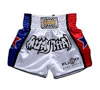 FLUORY Short Muay Thai,Haute Qualité Short Boxe Thaï Short MMA Kick Boxing pour Femme Homme Enfant Compétition D'entraînement de Combat. - XL - 1mtsf08-Blanc