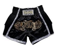 FLUORY Short Muay Thai,Haute Qualité Short Boxe Thaï Short MMA Kick Boxing pour Femme Homme Enfant Compétition D'entraînement de Combat. - L - Mtsf05-Noir