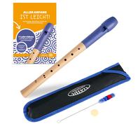Flute a Bec Soprano en Bois Erable Doigte Baroque Instrument a Vent Etui Bleu