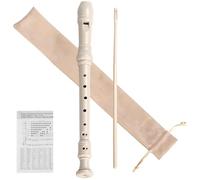 Flûte à bec soprano pour enfants et débutants - Style allemand en do (C), 3 pièces, avec tige de nettoyage, sac en coton et tableau de doigtés - Flute à bec scolaire, Beige