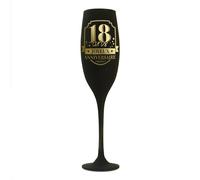 STC Flûte à champagne Anniversaire 18 ans – Noir et Or, verre à pied 24 cm