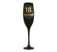 STC Flûte à champagne Anniversaire 18 ans – Noir et Or, verre à pied 24 cm