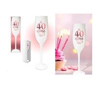 STC – Flûte à champagne – Anniversaire 40 ans – Verre blanc et rose – Élégante – 1 pièce