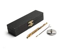 Flûte de Maison de poupée 1:6, modèle Miniature en cuivre d’Instrument de Musique, flûte dorée simulée avec boîte en Bois et socles, pour décoration de Maison de poupée à l’échelle