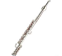 Flûte miniature en laiton avec finition plaquée argent et support de présentation pour la décoration de la maison, du bureau, instrument non jouable, réplique dans un étui de protection, 14 cm (14 cm)