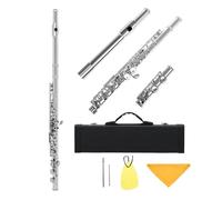 Flûte Professionnelle Flûte Traversière À 16 Trous Fermés En Do Couleur Cuivre Blanc Instrument À Vent Rouge Avec Accessoires(Silver)