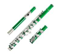 Flûte Traversière Flûte à 16 trous fermés en C corps laiton blanc nickelé avec accessoires pour instruments de musique(Green)