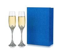 Flûtes à champagne mariage gravées avec strass - Lot de 2