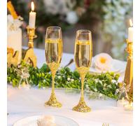Flûtes à champagne mariage gravées avec strass - Lot de 2 Vendos85