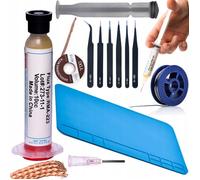 Flux à souder Rosfix RMA-223 avec piston et aiguille + Etain 0,8mm 10g + Tapis 20x30 + Tresse 3,5MMx1,5M + 6x pincettes