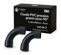 FLUXI-TECH Coude PVC pression grand rayon 90° À coller Ø32mm - PN16 (16 bars) - Raccord plomberie, piscine et irrigation - Gris - Lot de 2