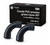 FLUXI-TECH Coude PVC pression grand rayon 90° À coller Ø40mm - PN16 (16 bars) - Raccord plomberie, piscine et irrigation - Gris - Lot de 2