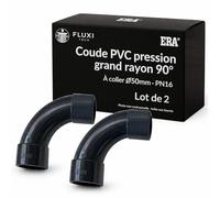 FLUXI-TECH Coude PVC pression grand rayon 90° À coller 50mm - PN16 (16 bars) - Raccord plomberie, piscine et irrigation - Gris - Lot de 2