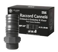 FLUXI-TECH Raccord Mâle Cannelé 25mm x 3/4" en PVC - Lot de 6 Pièces - Filetage BSP et Embout pour Tuyaux Flexibles - PN10 bars, Résistance aux Produits Chimiques, jusqu’à 60°C - Installation Étanche