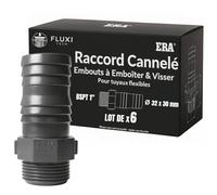 FLUXI-TECH Raccord Mâle Cannelé 32mm x 1" en PVC - Lot de 6 Pièces - Filetage BSP et Embout pour Tuyaux Flexibles - PN10 bars, Résistance aux Produits Chimiques, jusqu’à 60°C - Installation Étanche