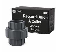 FLUXI-TECH - Raccord Union à Coller 50mm en PVC - PN16 bars, Résistance aux Produits Chimiques, jusqu’à 60°C - Pour Piscines, Plomberie, Industries Liquides - Lot de 4 pièces