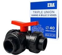 FLUXI-TECH - Vanne 3 Voies PVC en T - Vanne à Boule Triple Union à Coller PN10 - Résistante aux Produits Chimiques 60°C - Piscine, Arrosage, Plomberie - Poignée Rouge(40 mm-1 pcs)