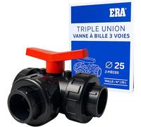 FLUXI-TECH - Vanne 3 Voies PVC en T - Vanne à Boule Triple Union à Coller PN10 - Résistante aux Produits Chimiques 60°C - Piscine, Arrosage, Plomberie - Poignée Rouge (25 mm-2 pcs)