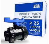 FLUXI-TECH - Vanne à Boule PVC Ø 25 mm - 1 Pièce - Double Union à Coller - Pression PN16 bars - Résistante aux Produits Chimiques (60°C) - pour Piscine, Jardin, Arrosage, Plomberie - Poignée Bleue
