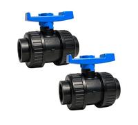 FLUXI-TECH - Vanne à Boule PVC Ø 32 mm - Lot de 2 - Double Union à Coller - Pression PN16 bars - Résistante aux Produits Chimiques (60°C) - pour Piscine, Jardin, Arrosage, Plomberie - Poignée Bleue