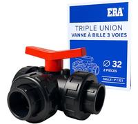 FLUXI-TECH - Vanne à Boule PVC Ø 32 mm - Lot de 2 - Triple Union à Coller - Pression PN10 bars - Résistante aux Produits Chimiques (60°C) - pour Piscine, Jardin, Arrosage, Plomberie - Poignée Rouge