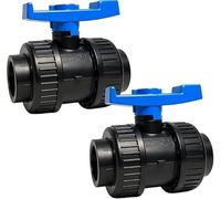 FLUXI-TECH - Vanne à Boule PVC Ø 40 mm - Lot de 2 - Double Union à Coller - Pression PN16 bars - Résistante aux Produits Chimiques (60°C) - pour Piscine, Jardin, Arrosage, Plomberie - Poignée Bleue