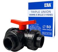 FLUXI-TECH - Vanne à Boule PVC Ø 50 mm - 1 Pièce - Triple Union à Coller - Pression PN10 bars - Résistante aux Produits Chimiques (60°C) - pour Piscine, Jardin, Arrosage, Plomberie - Poignée Rouge