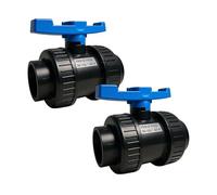 FLUXI-TECH - Vanne à Boule PVC Ø 50 mm - Lot de 2 - Double Union à Coller - Pression PN16 bars - Résistante aux Produits Chimiques (60°C) - pour Piscine, Jardin, Arrosage, Plomberie - Poignée Bleue